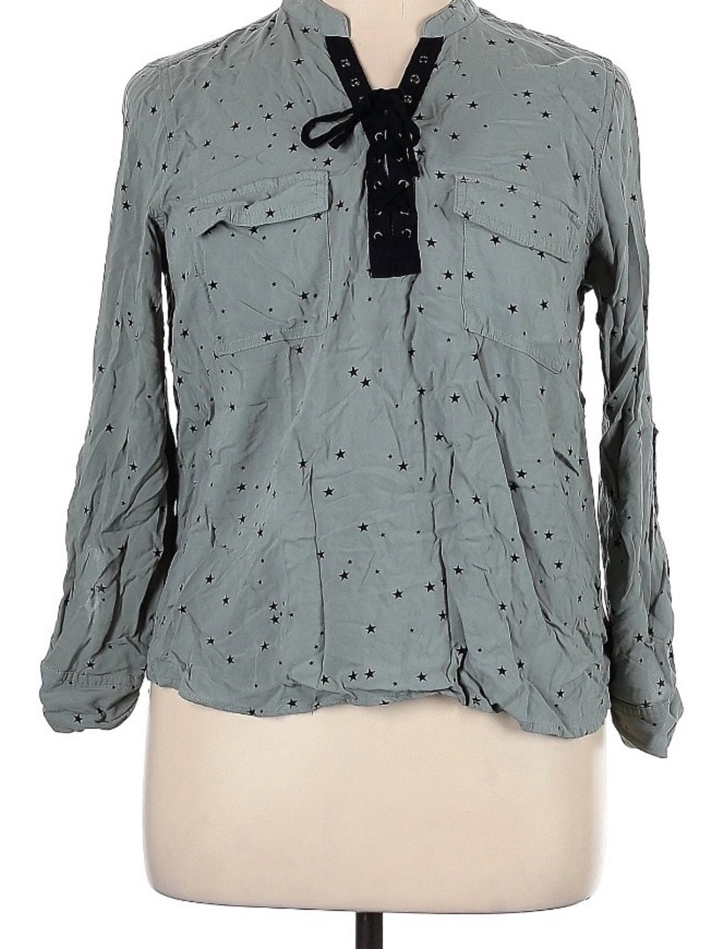 Rock & Republic Sage Green Star Lace-Up Front Blouse